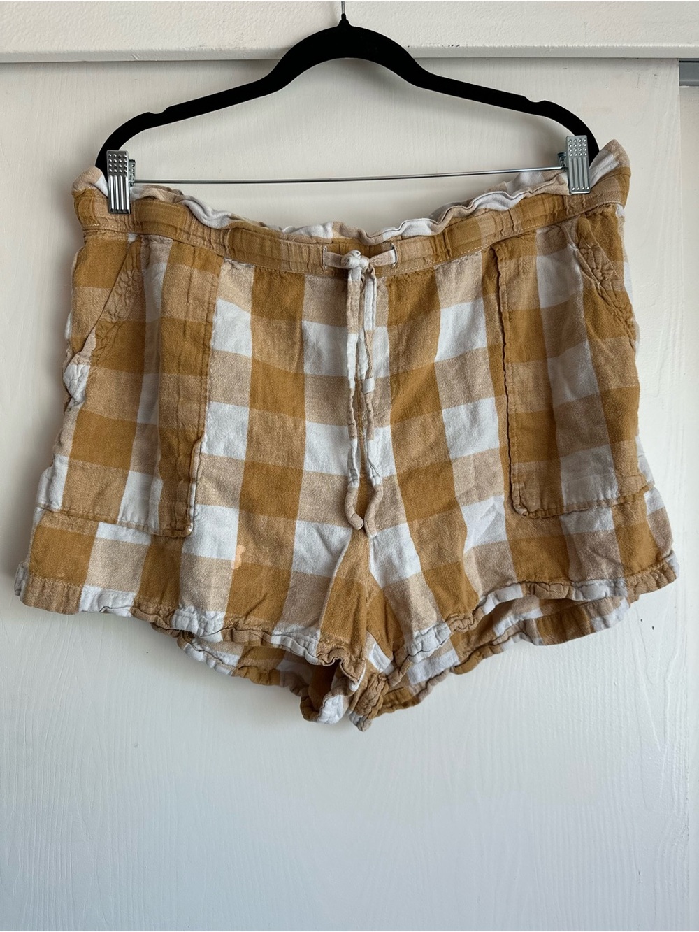 Who What Wear Mustard and White Plaid High Waist Shorts